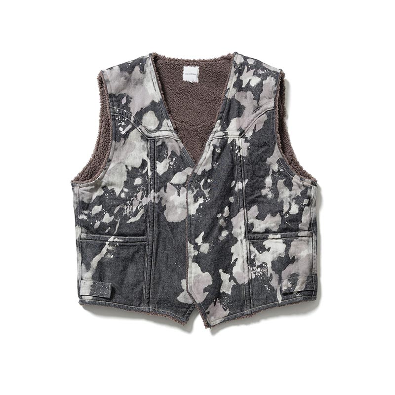 DENIM BOA VEST -BLEACH BLACK-