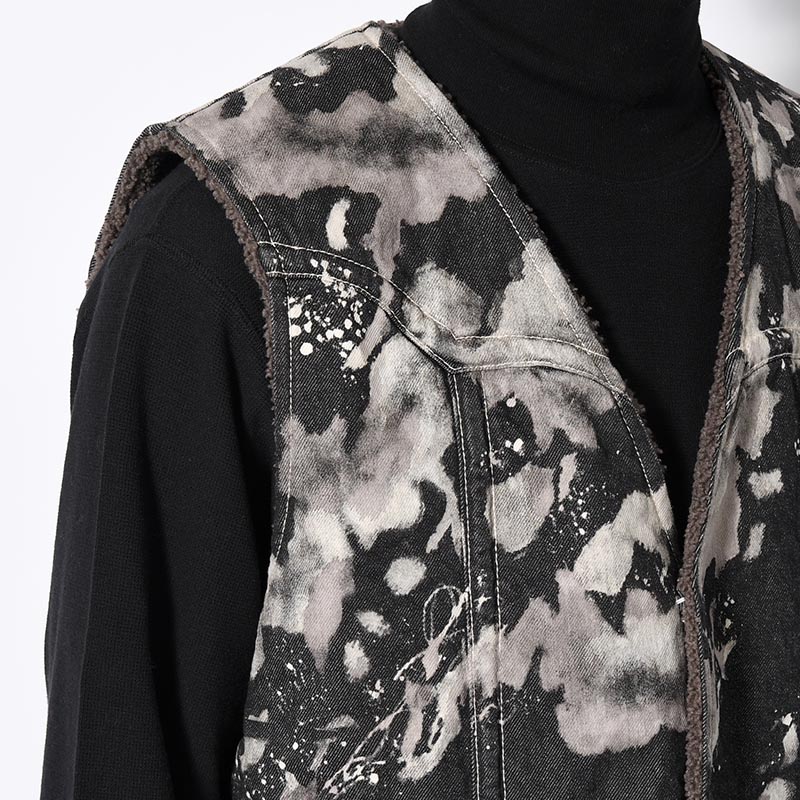 DENIM BOA VEST -BLEACH BLACK-