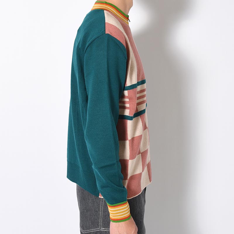 ZIP UP CYCLIST KNIT -BLUE GREEN-