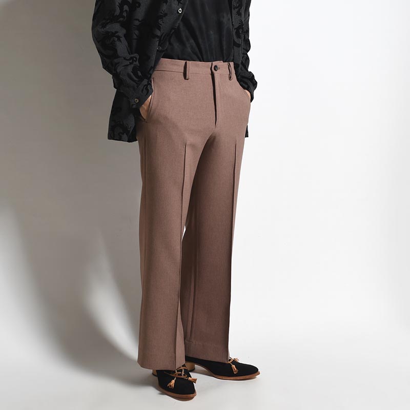 SEMI FLARE SILHOUETTE SLACKS -BROWN-