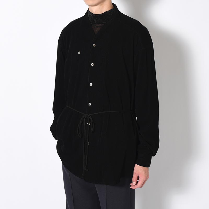 VELVET MESH WA-NECK SHIRT -BLACK-