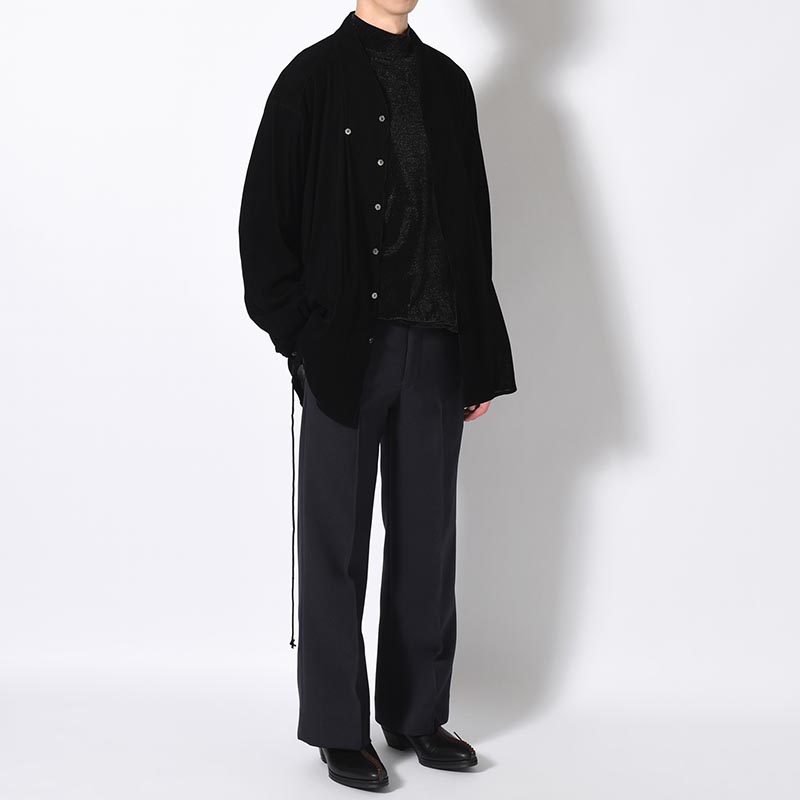 VELVET MESH WA-NECK SHIRT -BLACK-