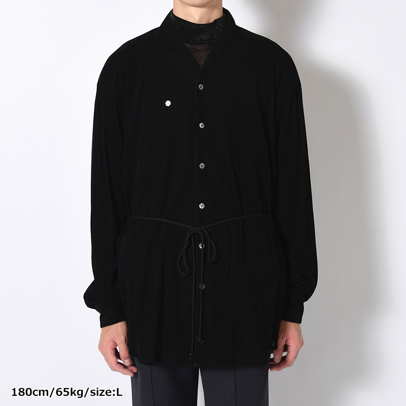 VELVET MESH WA-NECK SHIRT -BLACK-