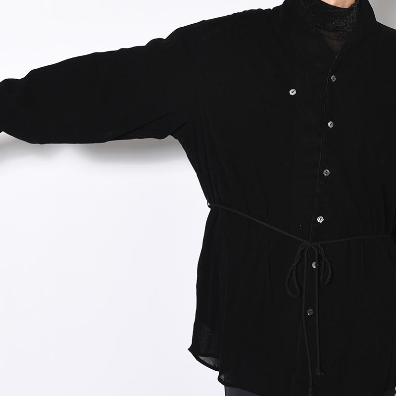 VELVET MESH WA-NECK SHIRT -BLACK-