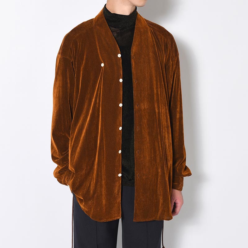 VELVET MESH WA-NECK SHIRT -CAMEL-