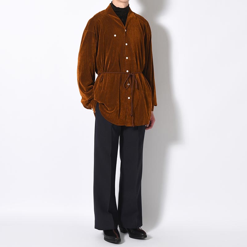 VELVET MESH WA-NECK SHIRT -CAMEL-