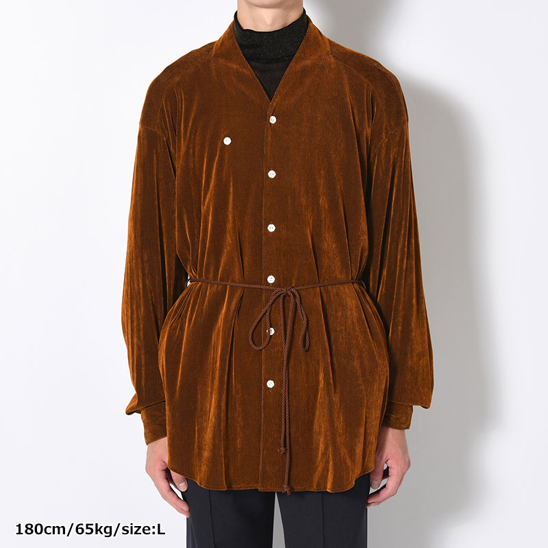 VELVET MESH WA-NECK SHIRT -CAMEL-