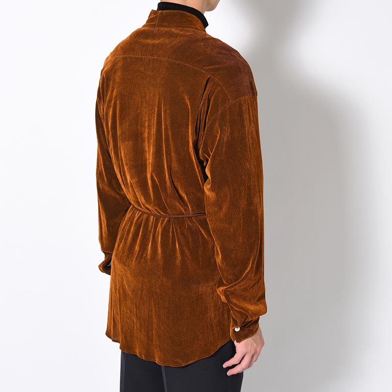 VELVET MESH WA-NECK SHIRT -CAMEL-