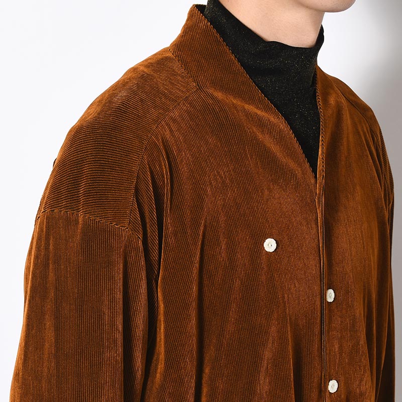 VELVET MESH WA-NECK SHIRT -CAMEL-