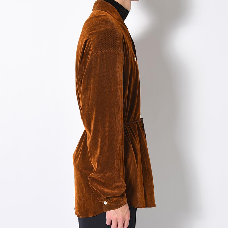 VELVET MESH WA-NECK SHIRT -CAMEL-