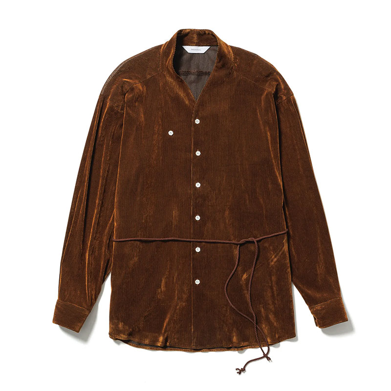 VELVET MESH WA-NECK SHIRT -CAMEL-