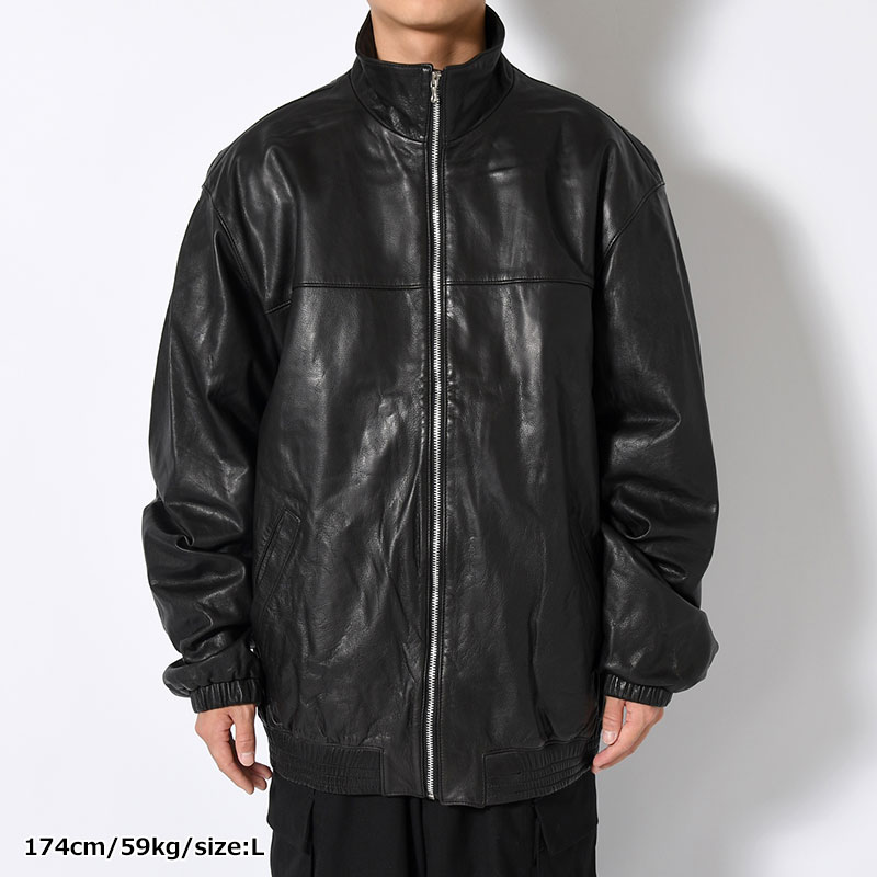 LEATHER TRACK JACKET -BLACK-