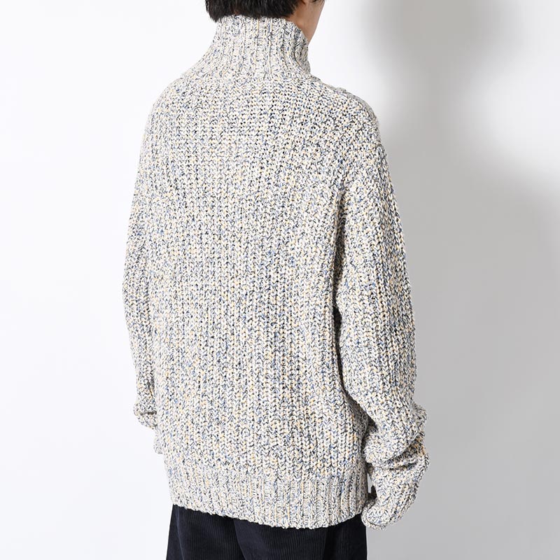 ARAN ZIP SWEATER -MIX NAVY-