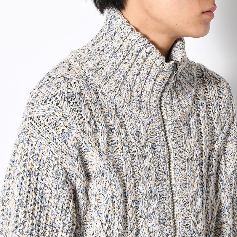 ARAN ZIP SWEATER -MIX NAVY-