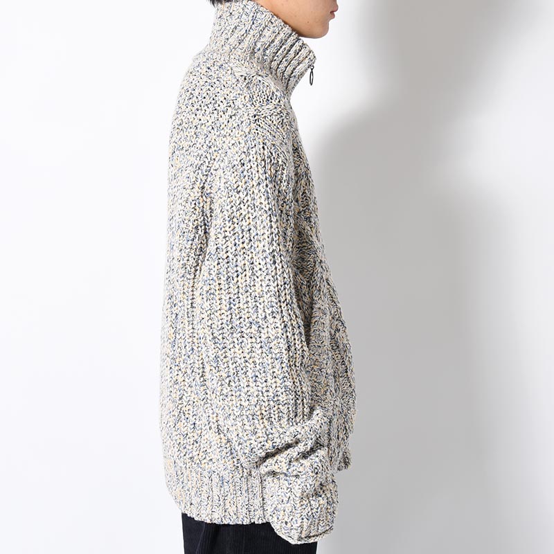 ARAN ZIP SWEATER -MIX NAVY-