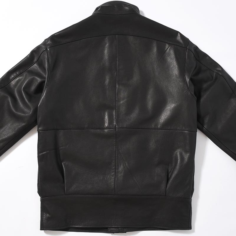 STAND-UP COLLAR LEATHER CAR COAT -BLACK-