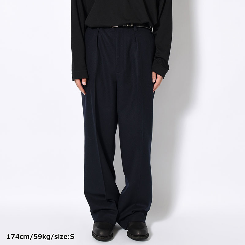 IN TUCK TROUSERS Powder Melton -NAVY-