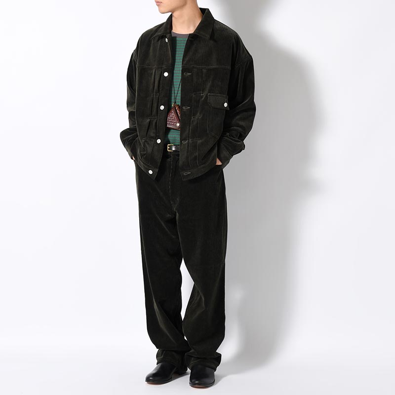 CORDUROY WIDE PANTS -OLIVE-