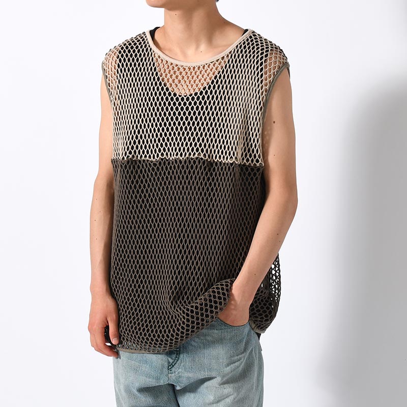 MESH NOSLEEVE -OLIVE/SAND-