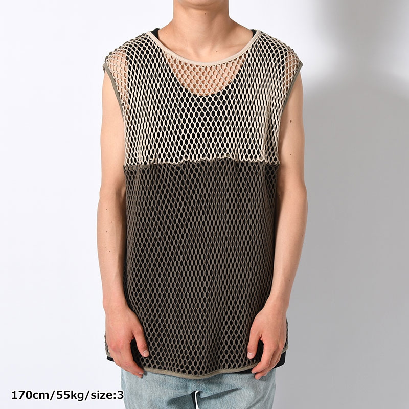 MESH NOSLEEVE -OLIVE/SAND-