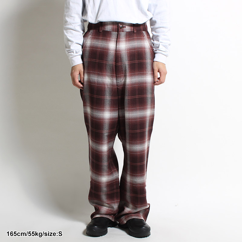 EASY TROUSERS Modal boucle check -WINE-