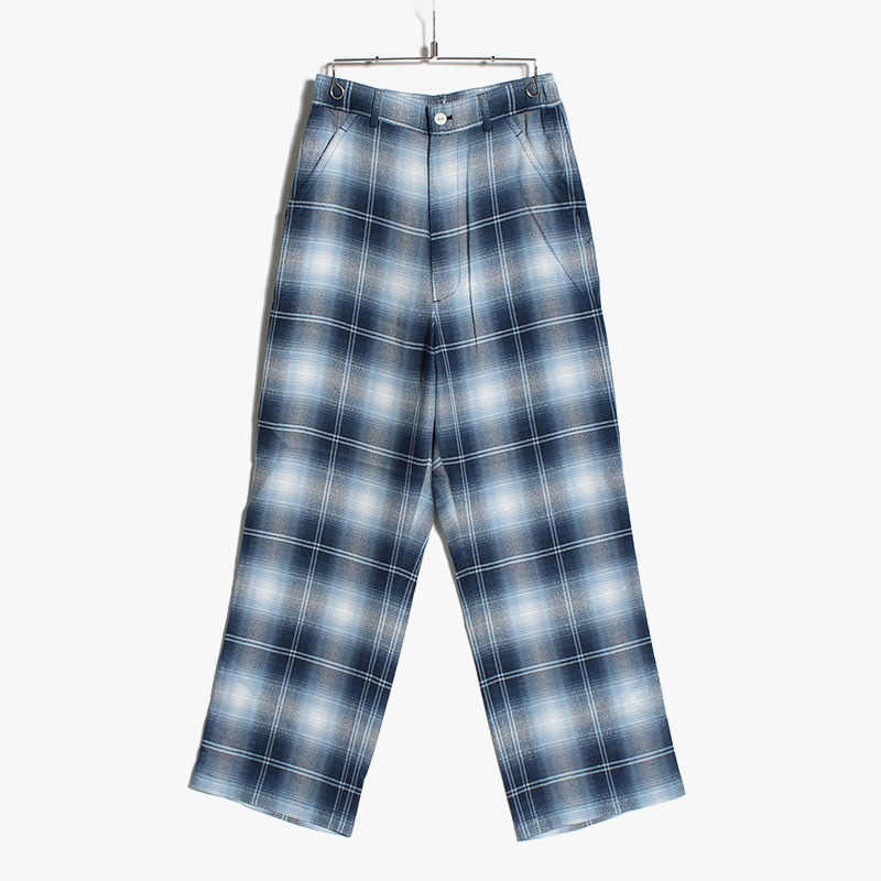 EASY TROUSERS Modal boucle check -BLUE-