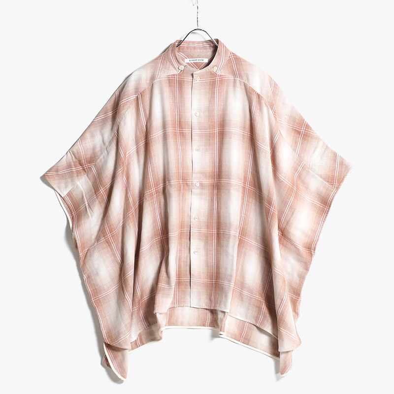 STAND COLLAR PONCHO SHIRT Triple gauze glitter check -PINK- | IN 
