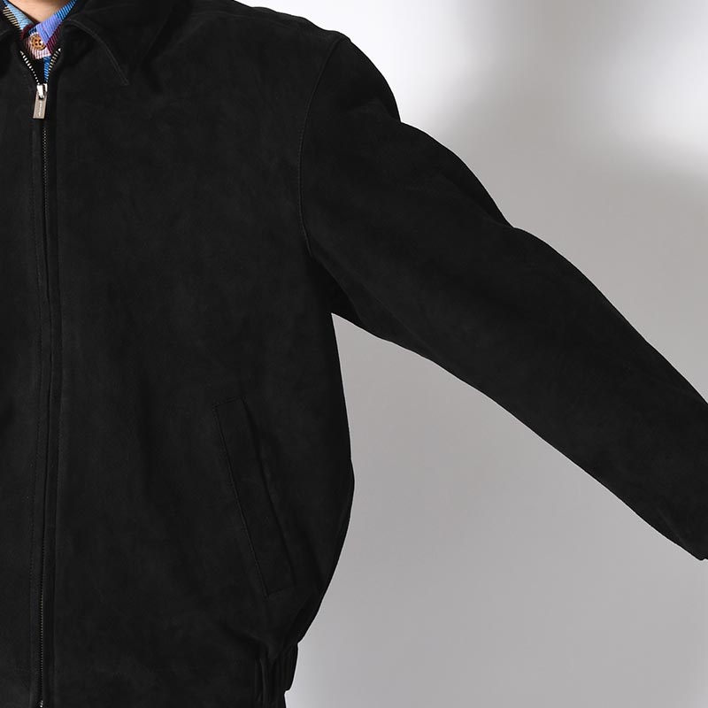 ZIP UP LEATHER BLOUSON -BLACK-