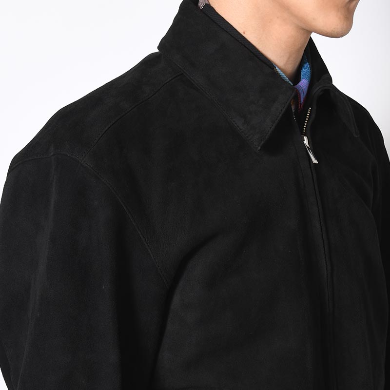 ZIP UP LEATHER BLOUSON -BLACK-