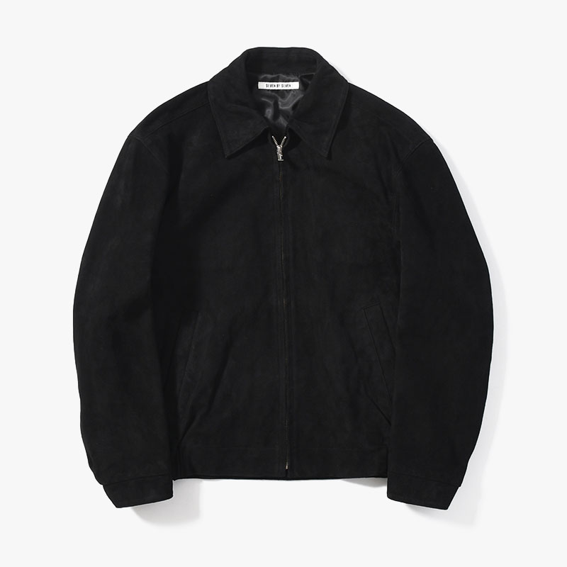 ZIP UP LEATHER BLOUSON -BLACK-