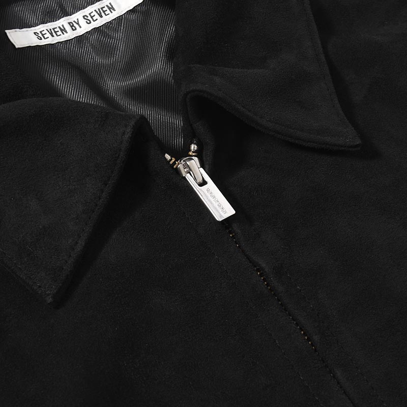 ZIP UP LEATHER BLOUSON -BLACK-