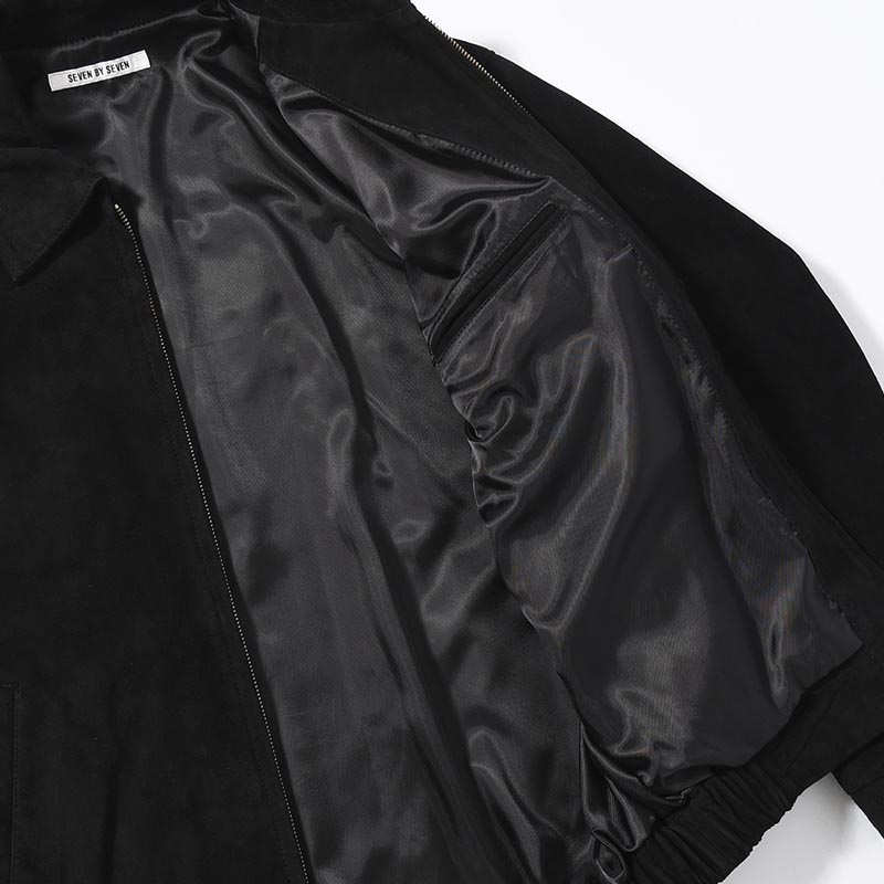 ZIP UP LEATHER BLOUSON -BLACK-