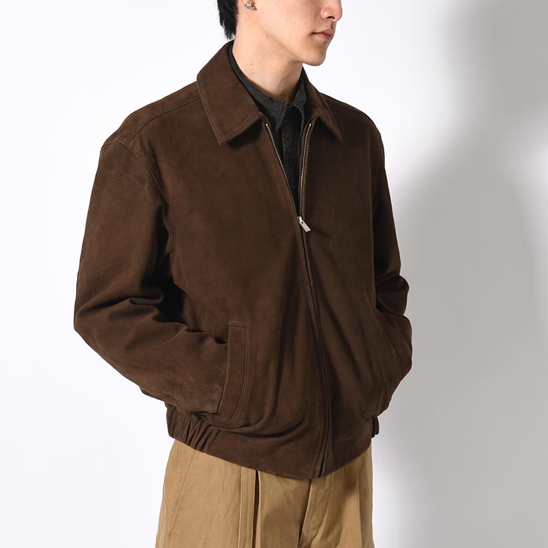 ZIP UP LEATHER BLOUSON -BROWN-