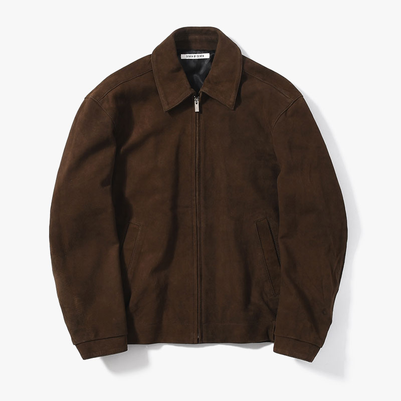 ZIP UP LEATHER BLOUSON -BROWN-