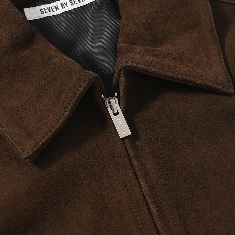 ZIP UP LEATHER BLOUSON -BROWN-