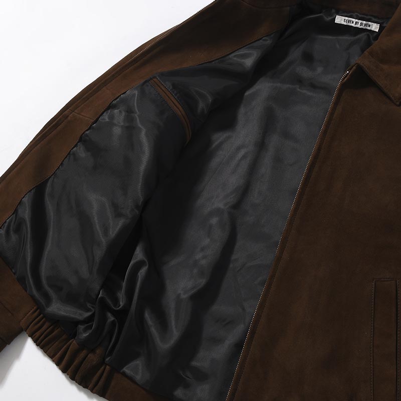 ZIP UP LEATHER BLOUSON -BROWN-