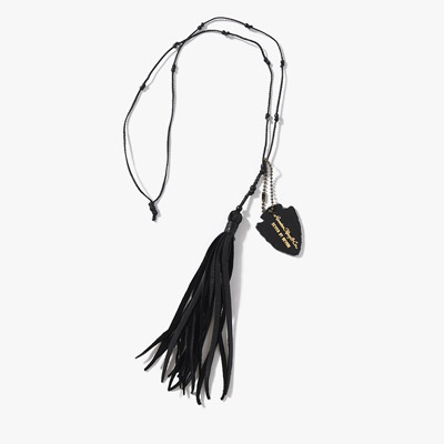 LEATHER BRAIDING TASSEL NECKLACE -BLACK-