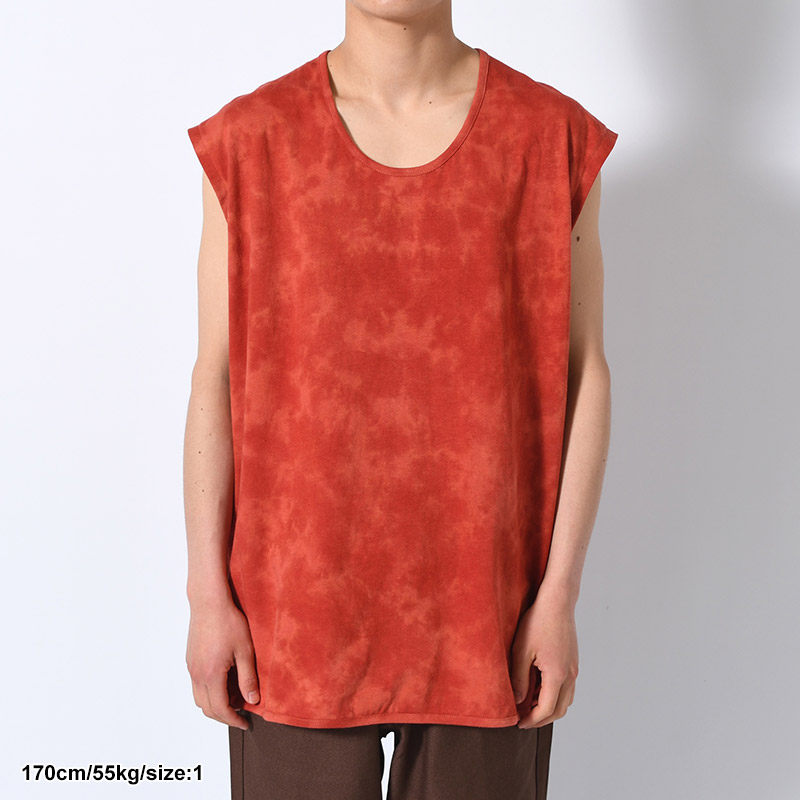 HEMP ORGANIC COTTON SLEEVE-LESS NEP TEE -RED-