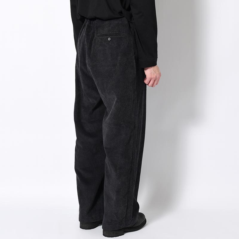 8W CORD FRONT GATHERS EASY PANTS -BLACK-