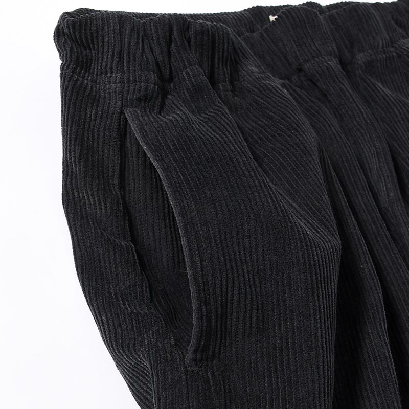 8W CORD FRONT GATHERS EASY PANTS -BLACK-