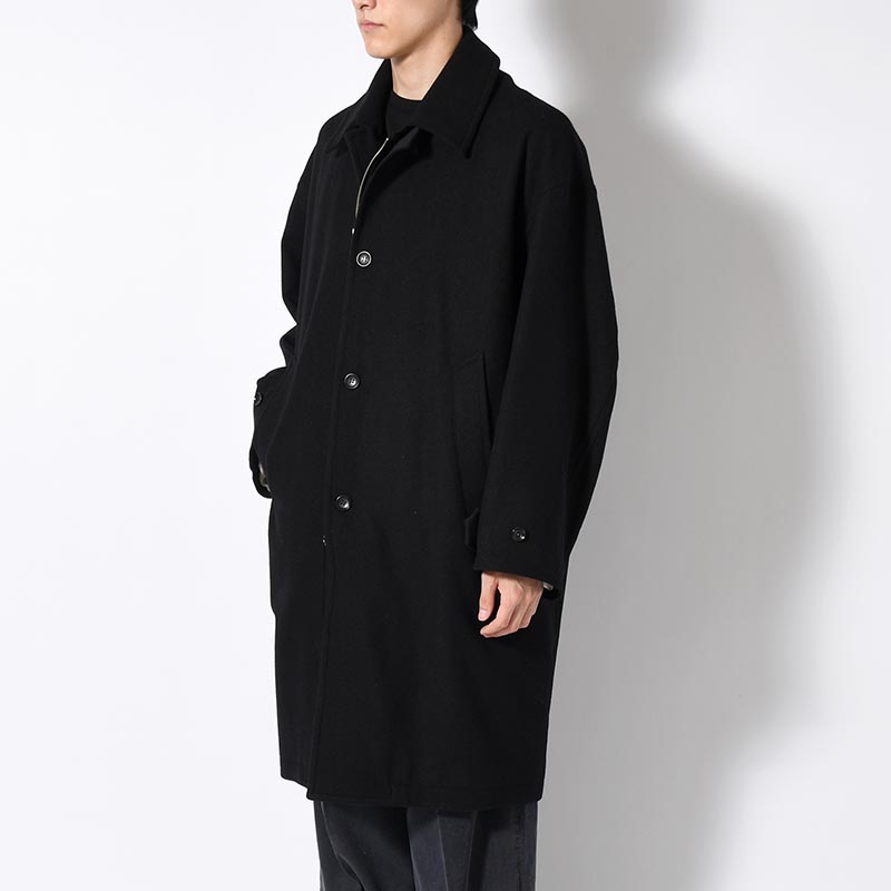 ROUND COAT TWEED -BLACK-