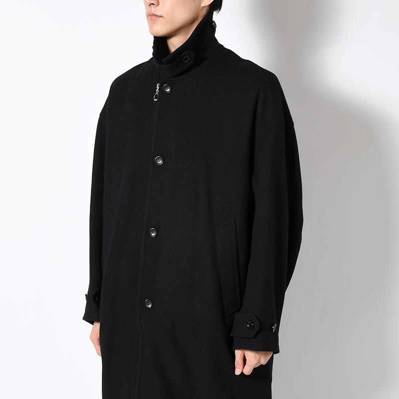 ROUND COAT TWEED -BLACK-