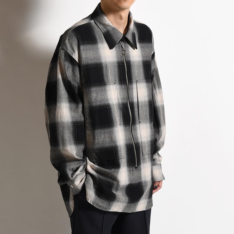 VARU ZIP SHIRT -BLACK PLAID-