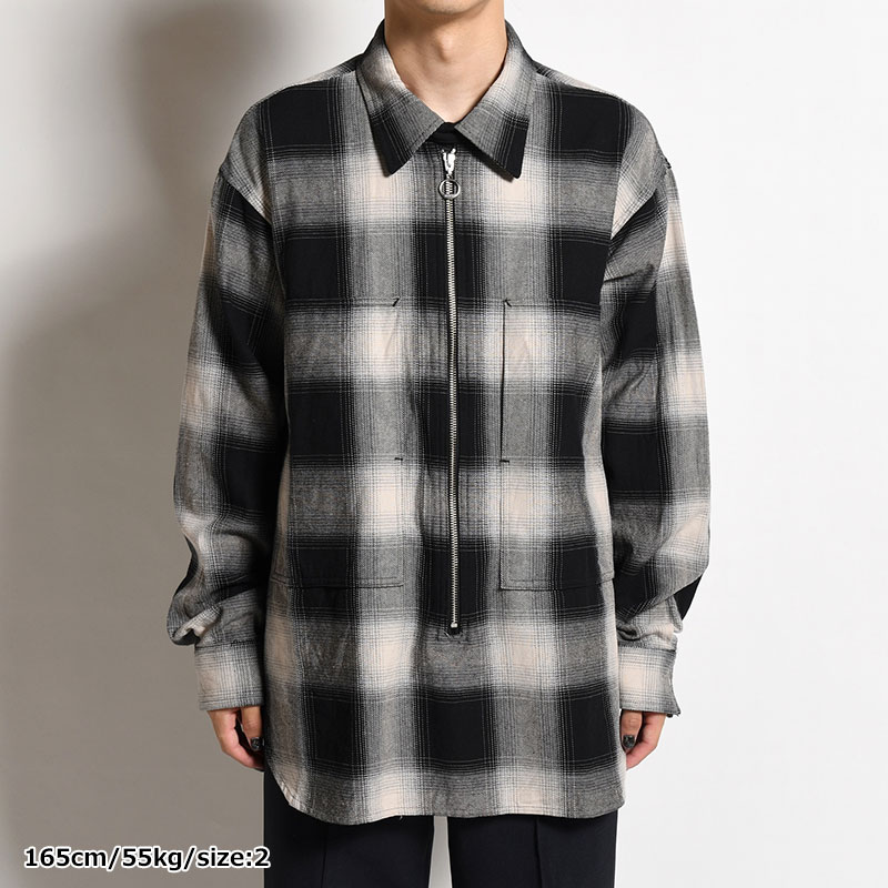 VARU ZIP SHIRT -BLACK PLAID-