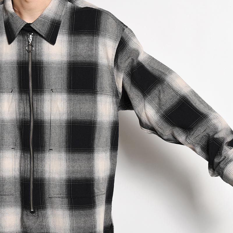 VARU ZIP SHIRT -BLACK PLAID-