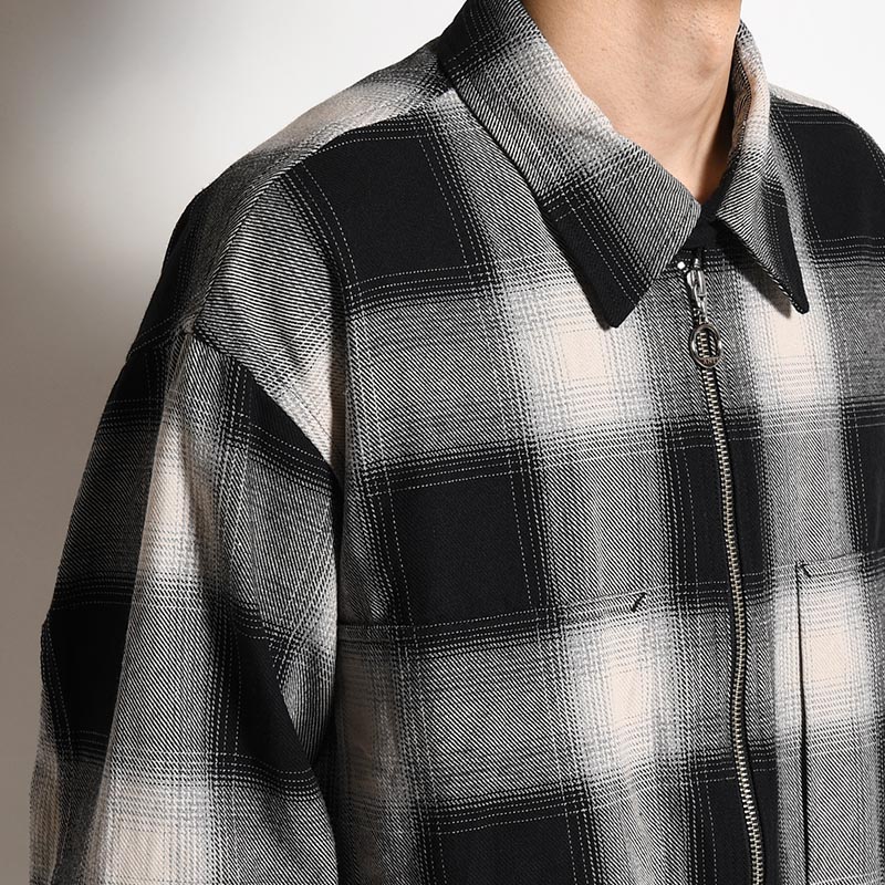 VARU ZIP SHIRT -BLACK PLAID-