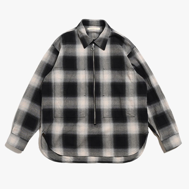 VARU ZIP SHIRT -BLACK PLAID-