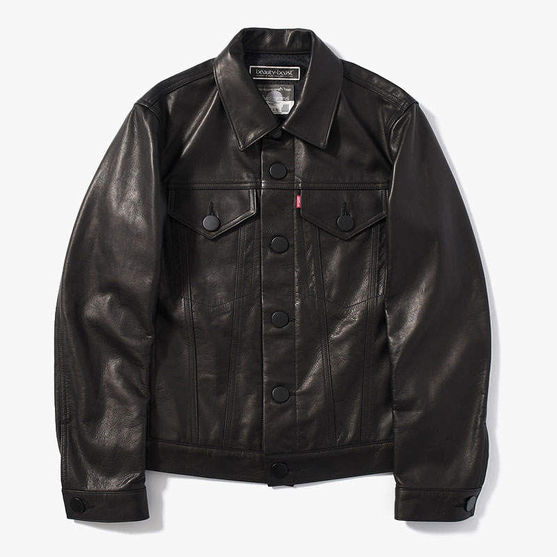 LEATHER TRUCKER JACKET -BLACK-