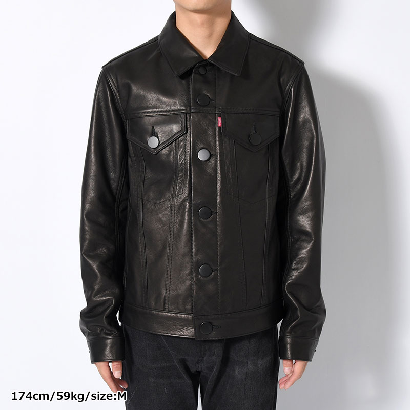 LEATHER TRUCKER JACKET -BLACK-