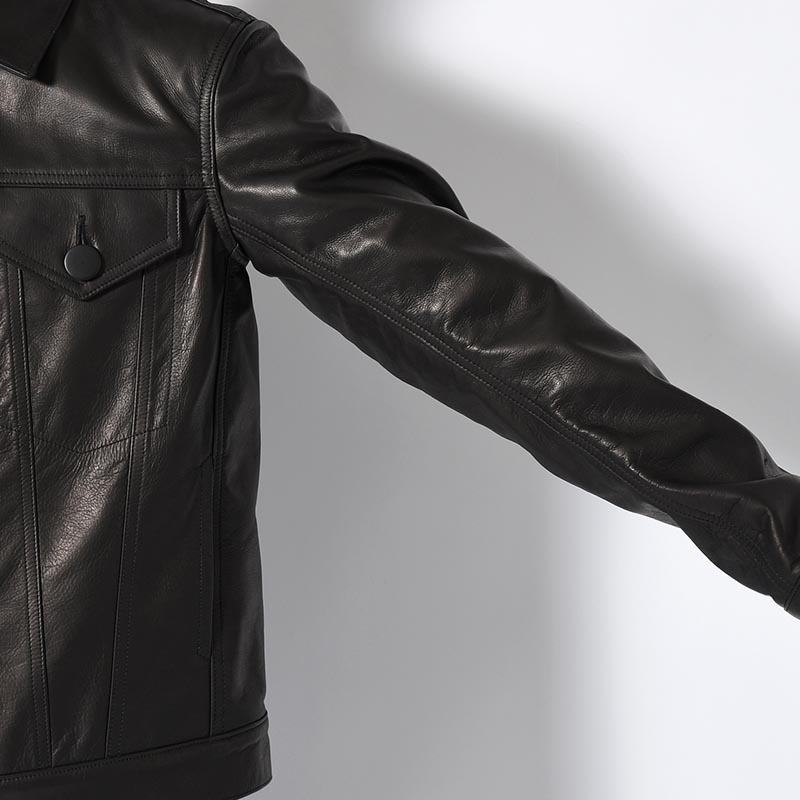 LEATHER TRUCKER JACKET -BLACK-